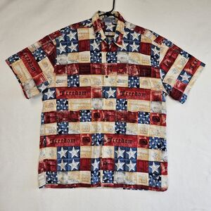 High Seas Trading USA Freedom Flag Patriotic Hawaiian Shirt Size XL Short Sleeve